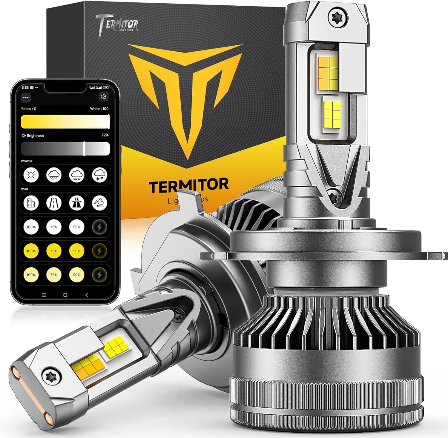 Smart Bulb - 테르미토어 스마트 H4/9003/HB2 LED 헤드라이트 전구,