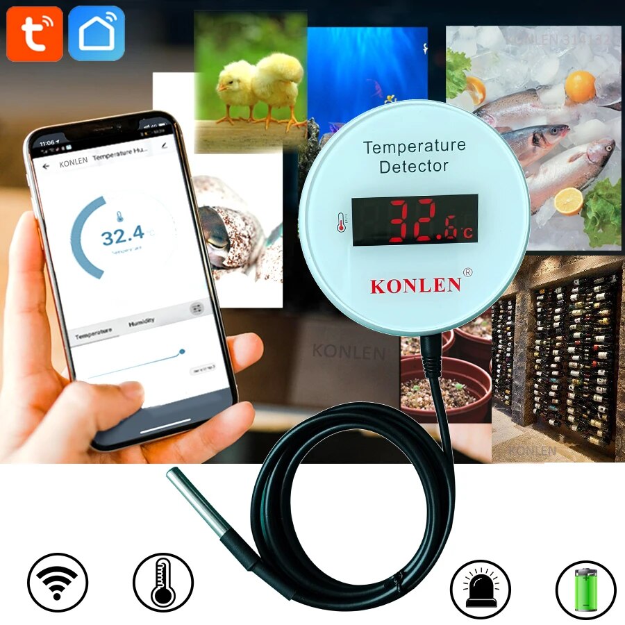 KONLEN Tuya Wifi 온도 센서 3m 프로브  - Smart Home Yasmina 리뷰 및 가격