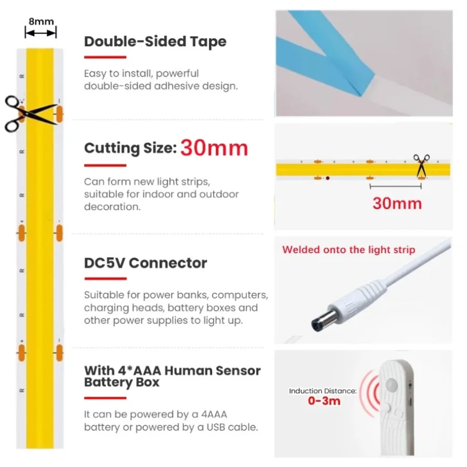 듀얼 모드 조절 가능 5V COB LED 스트립 모션  - Smart Home Llm 리뷰 및 가격